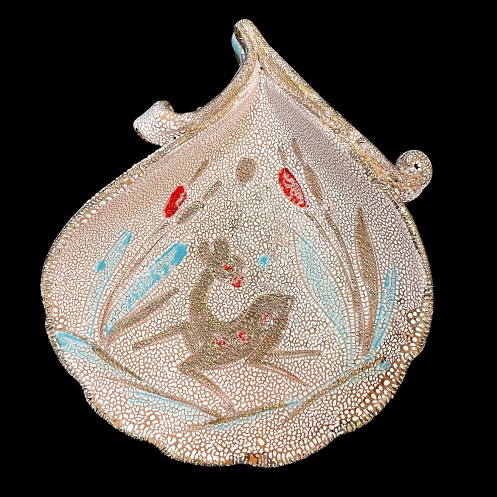 Vintage 1960s Fratelli Fanciullacci Pebble Lava Italian Pottery Dish Gilded Deer